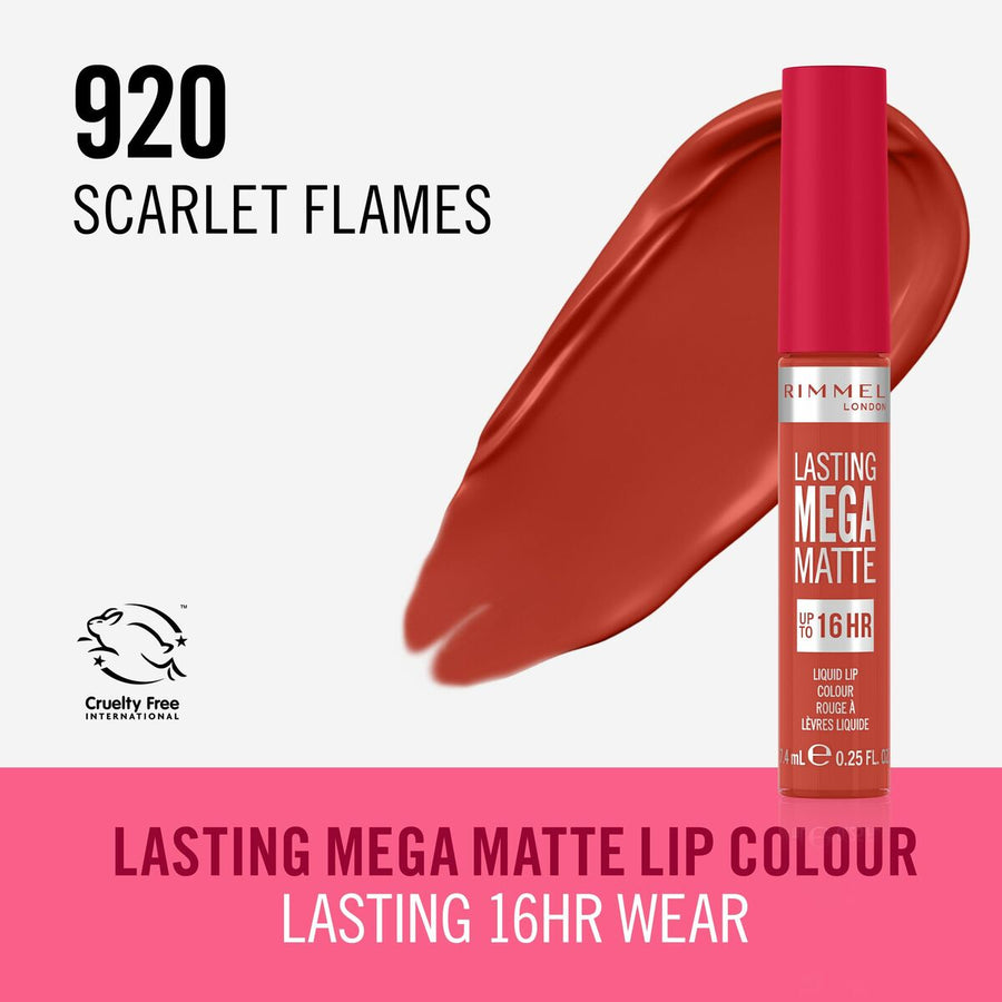 Batom líquido Rimmel London Lasting Mega Matte Nº 920 Scarlet Flames 7,4 ml