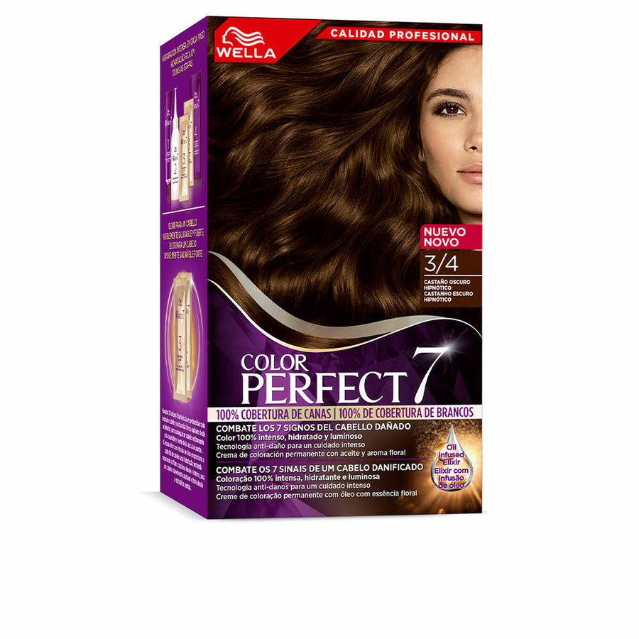 Tinta Permanente Wella Color Perfect 7 Nº 3/4 Cabelos Grisalhos Castanho Escuro 60 ml