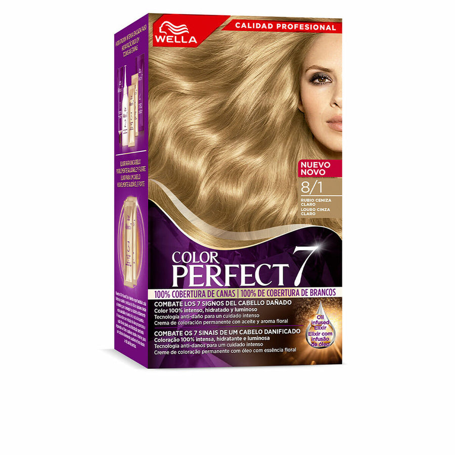 Tinta Permanente Wella Color Perfect 7 Nº 8/1 Cabelos Grisalhos 60 ml Louro Claro Cinza