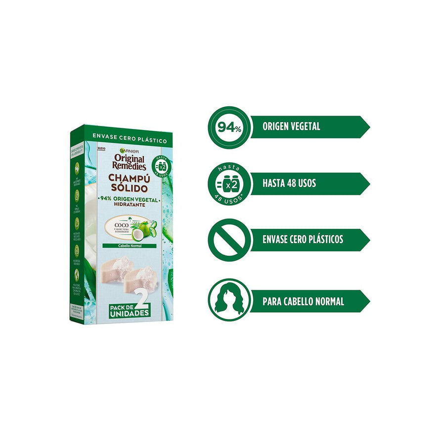 Barra de Champô Garnier Original Remedies X Coco Hidratante 2 Unidades 60 g